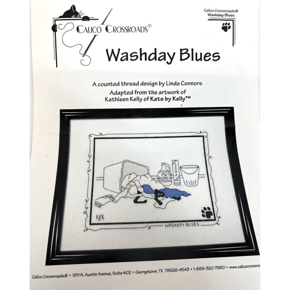 Calico Crossroads Washday Blues Cross Stitch Pattern Cats - Picture 2 of 3